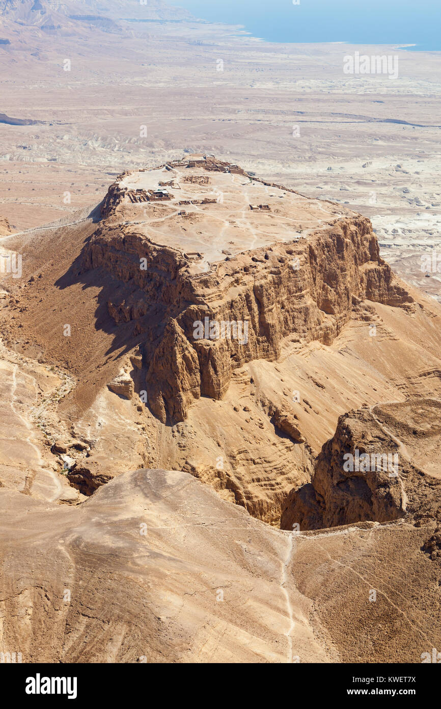 Masada UNESCO World Heritage Site nei pressi del Mar Morto in Israele visto dal di sopra in una antenna skyline foto Foto Stock