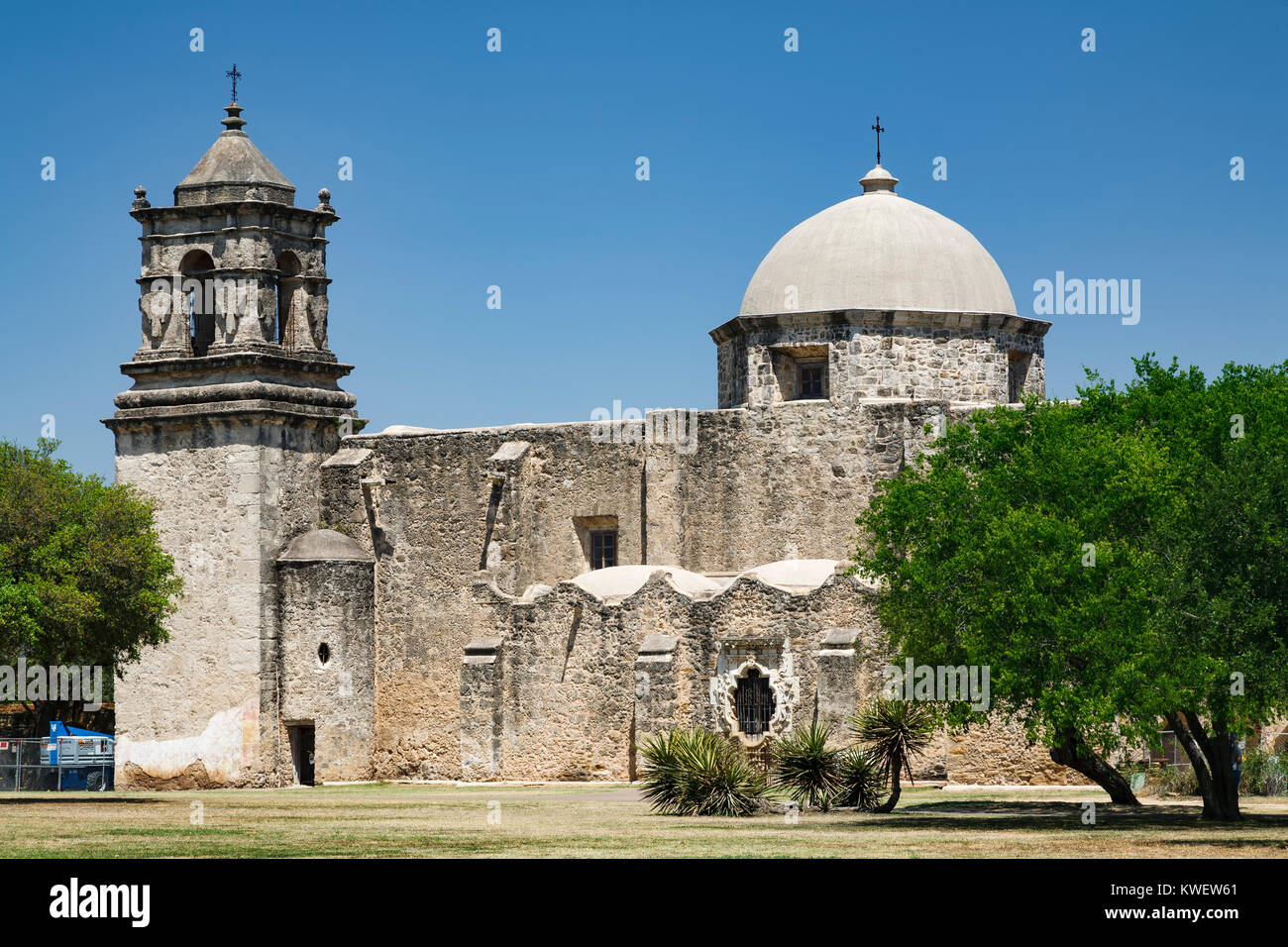 La missione di San Jose y San Miguel de Aguayo (1782), San Antonio Missions National Historical Park di San Antonio, Texas, Stati Uniti d'America Foto Stock