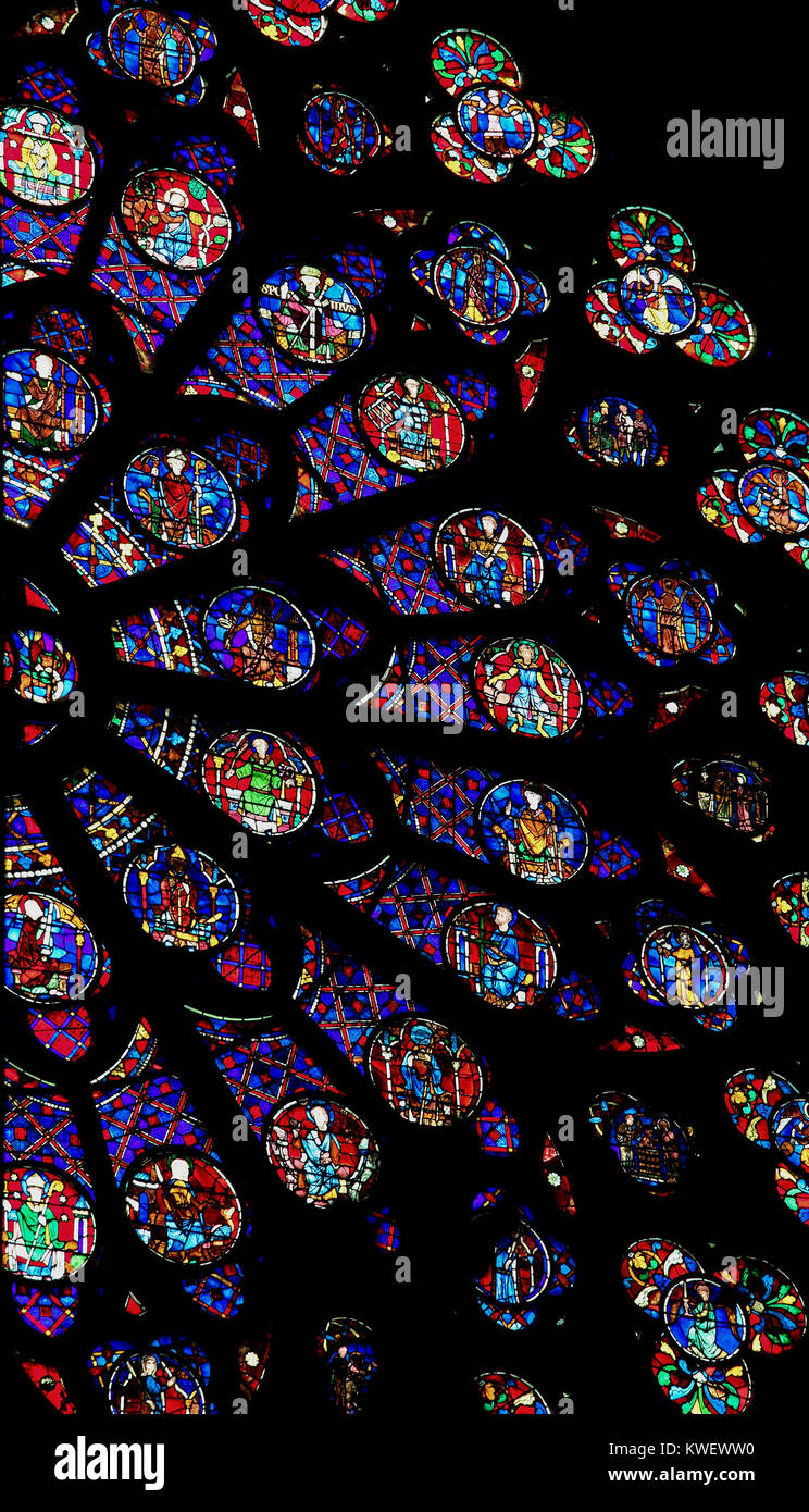 Rosone della cattedrale di Notre Dame di Parigi, Francia. Foto Stock