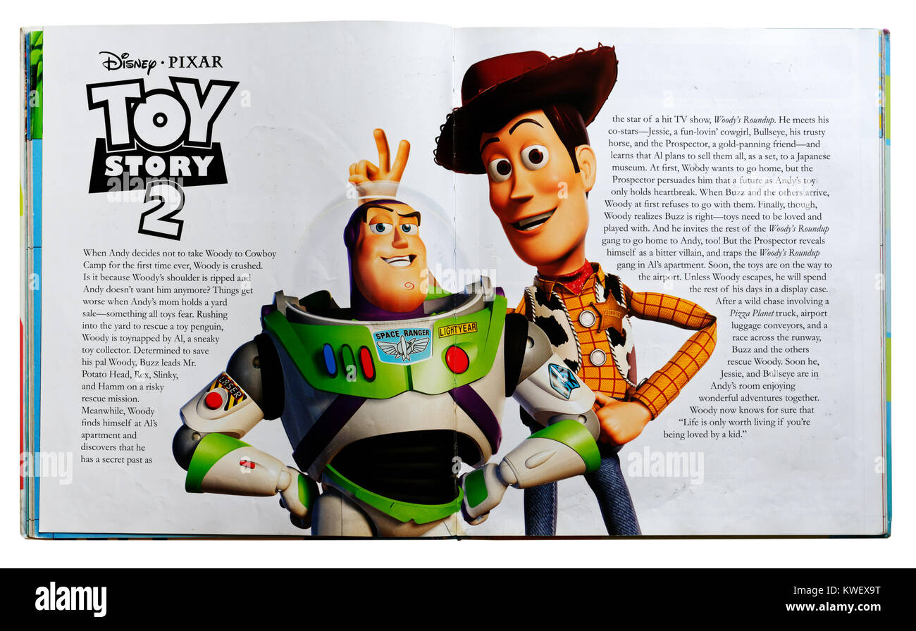 Carattere di Pixar Woody e Buzz Lightyear dal film Toy Story in un Pixar guida di carattere Foto Stock
