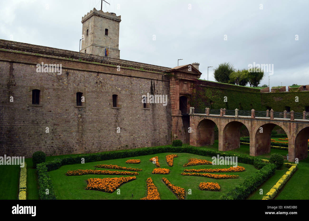 Castello di Montjuic, sulla montagna di Montjuic Barcellona Foto Stock