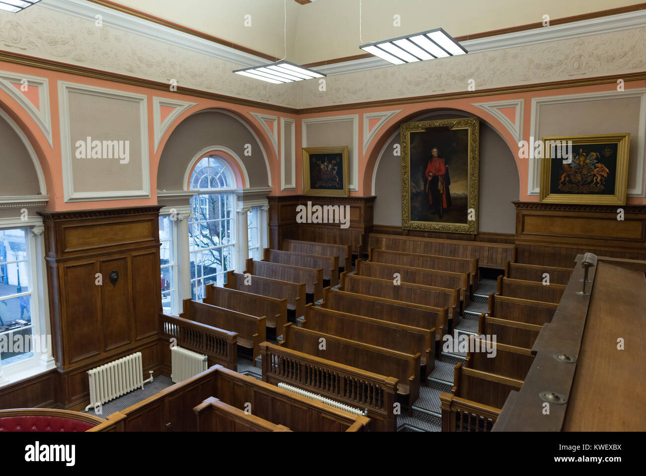 La Guildhall in Carmarthen aula principale Foto Stock