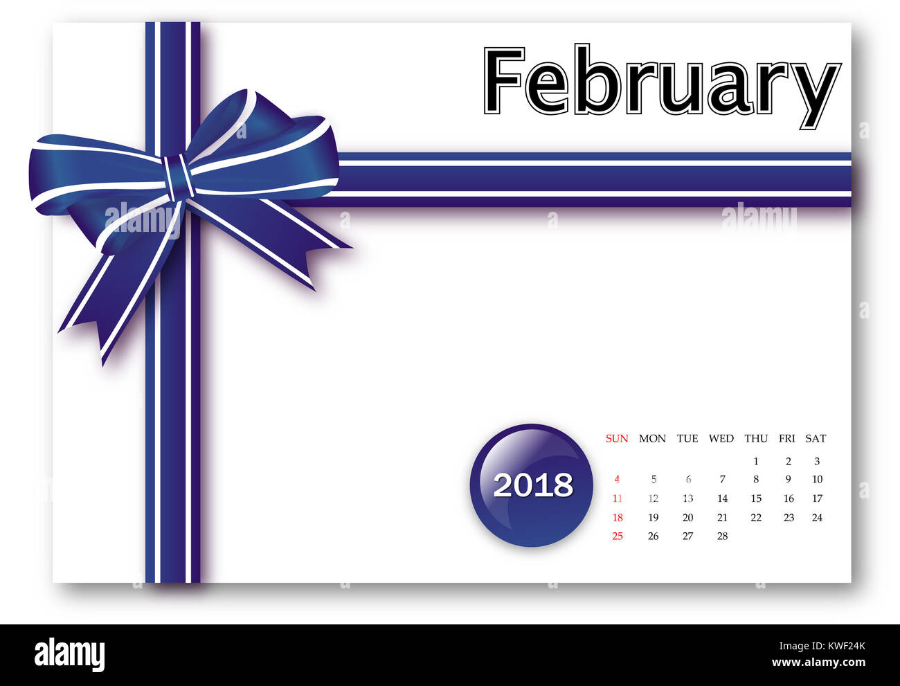 Febbraio 2018 - Calendario serie con dono modello di nastro Foto Stock