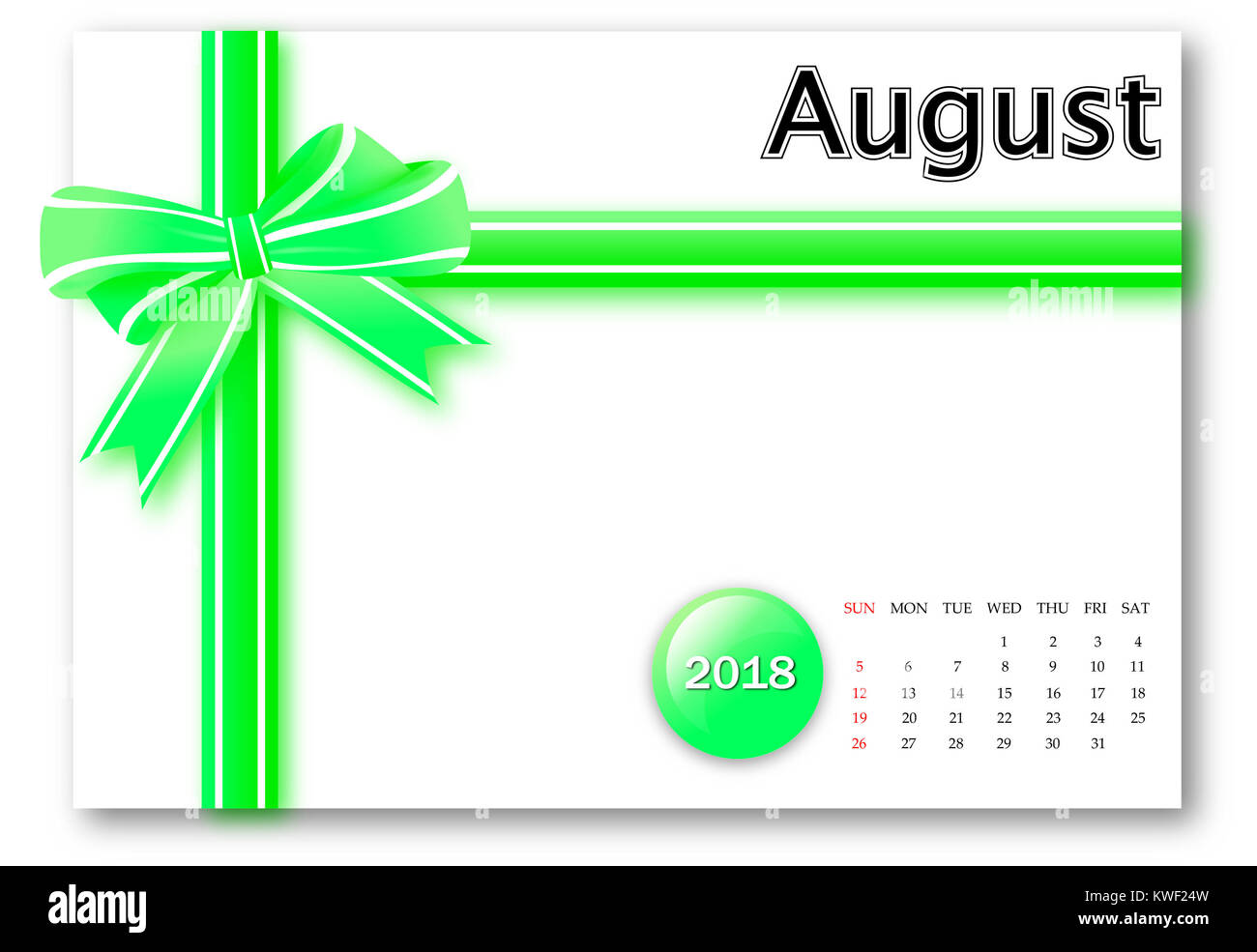 Agosto 2018 - Calendario serie con dono modello di nastro Foto Stock