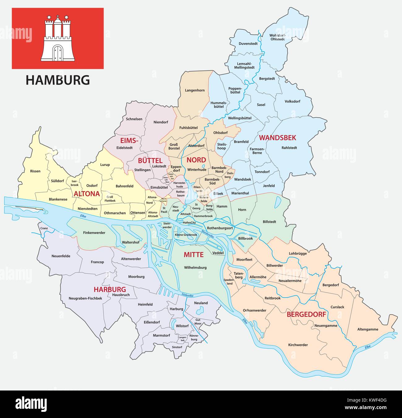 Amburgo Politica E Amministrativa Di Mappa Vettoriale Con Bandiera Immagine E Vettoriale Alamy Amburgo Cartina Geografica