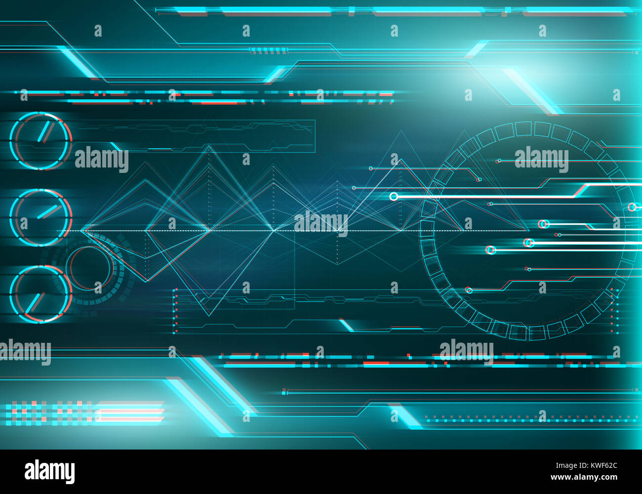 Abstract digital image technology concetto di interfaccia con il circuito microchip sfondo. Virtual stereo 3D effetto. Foto Stock