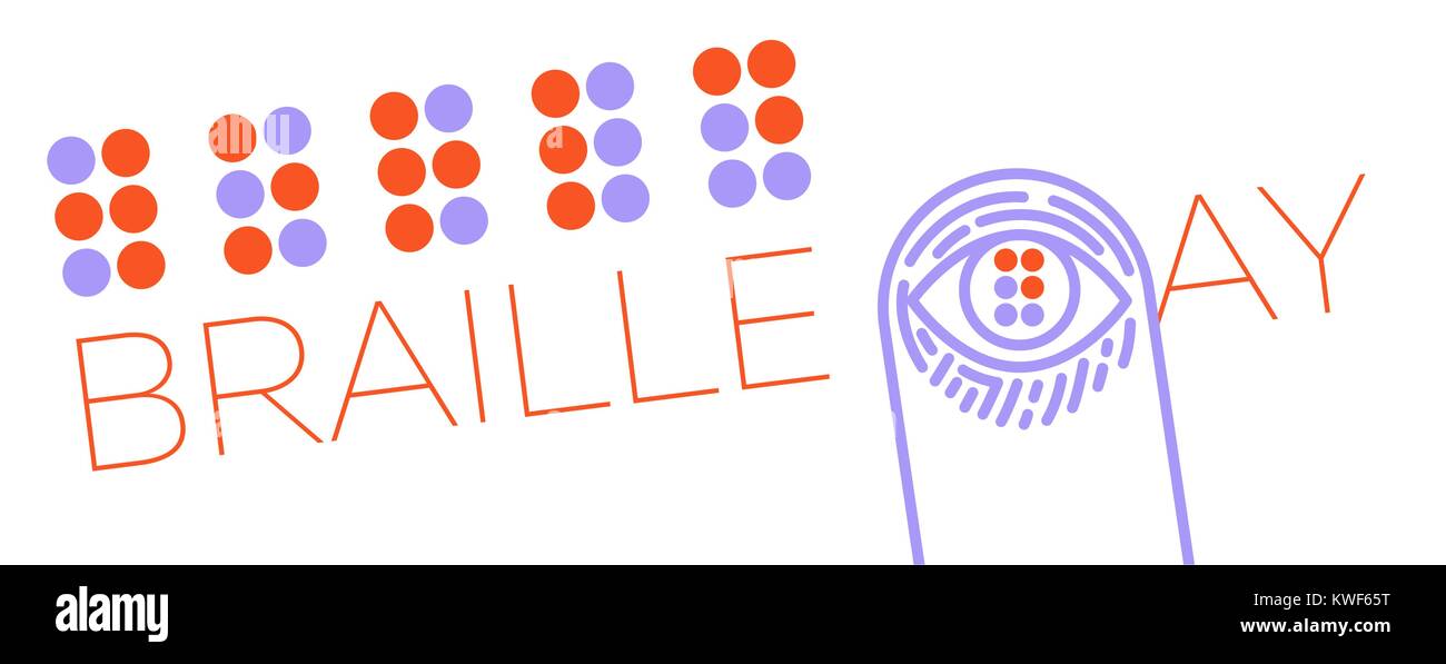 Banner per la vacanza a partire dal 4 gennaio il World Braille Day. illustrazione in stile lineare Illustrazione Vettoriale