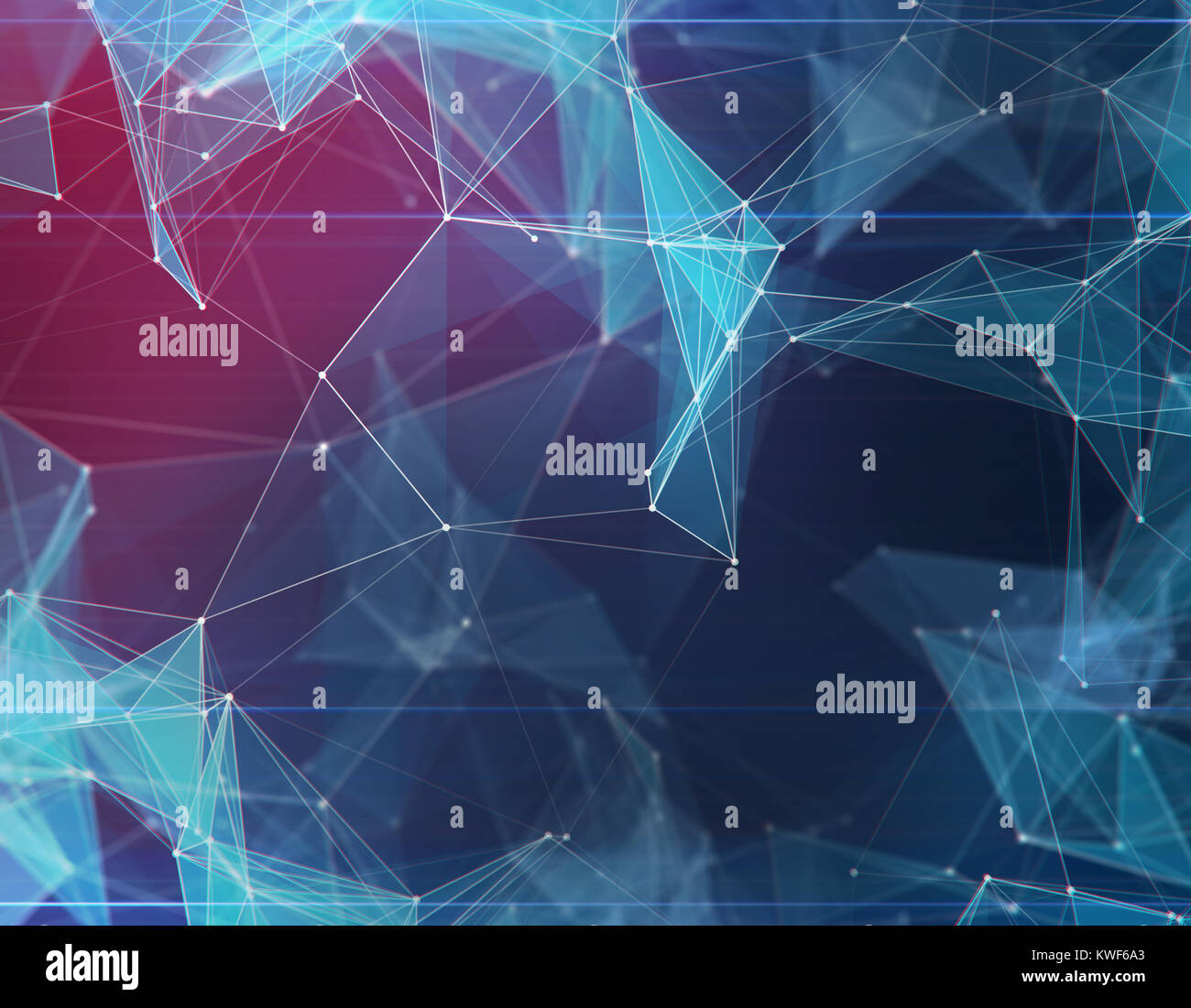 Abstract poligonale dello spazio di colore blu con il colore viola basso spot poli background in effetto stereo. Punti di collegamento e le linee in triangoli a struttura di rete. Ho Foto Stock