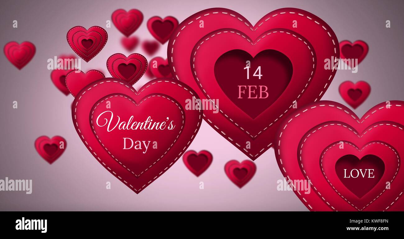 San Valentino 14 febbraio testo e cucito cuore di San Valentino Foto Stock