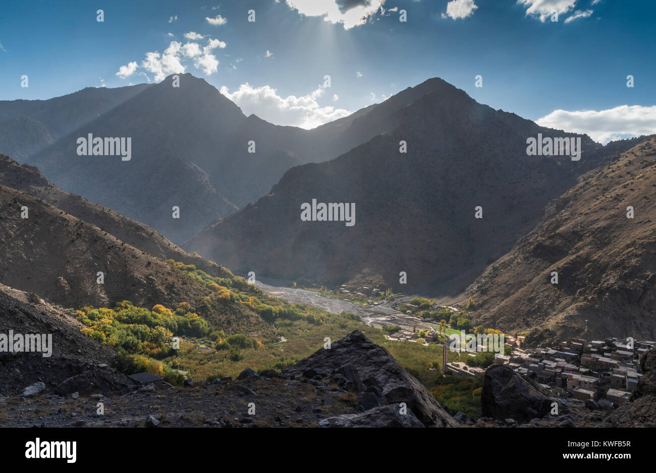 Vista di Aremd, Imili Valley, Marocchina Alto Atlante. Foto Stock