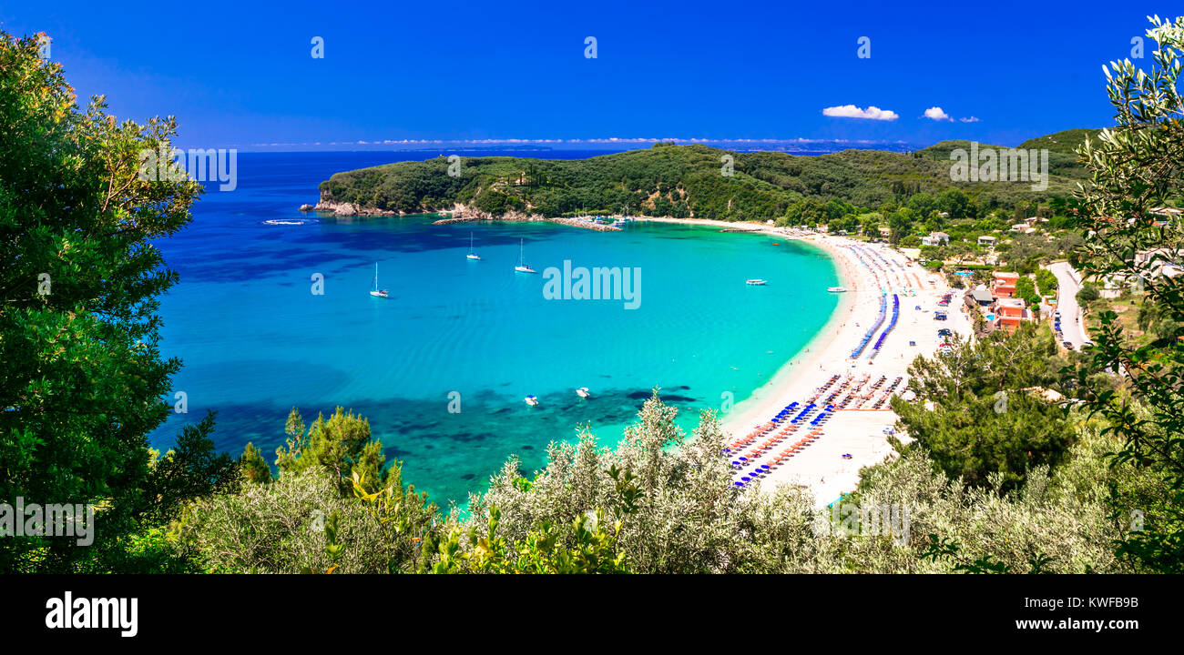Bellissima spiaggia della Grecia,Vista panoramica,Parga. Foto Stock