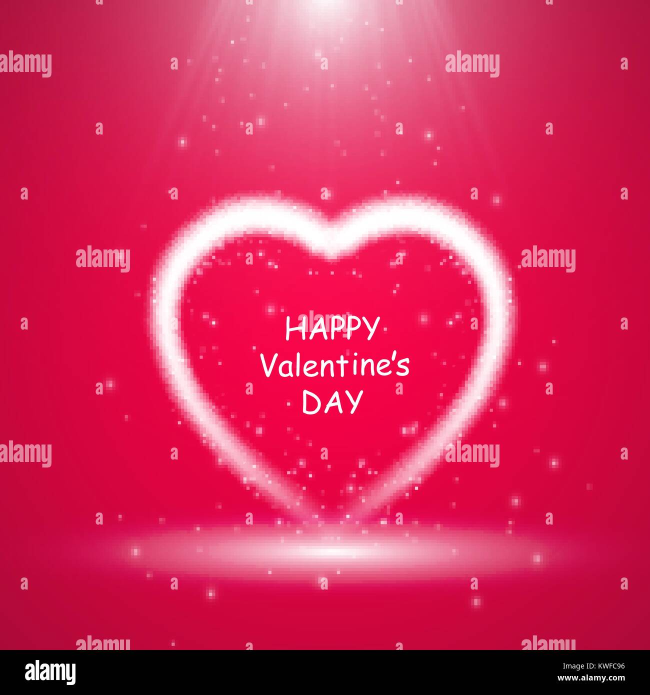 Happy Valentines Day greeting card. Io vi amo. 14 febbraio. Holiday sfondo con cuori con freccia, luce, stelle e proiettore su backgraund rosa. Illustrazione Vettoriale Illustrazione Vettoriale