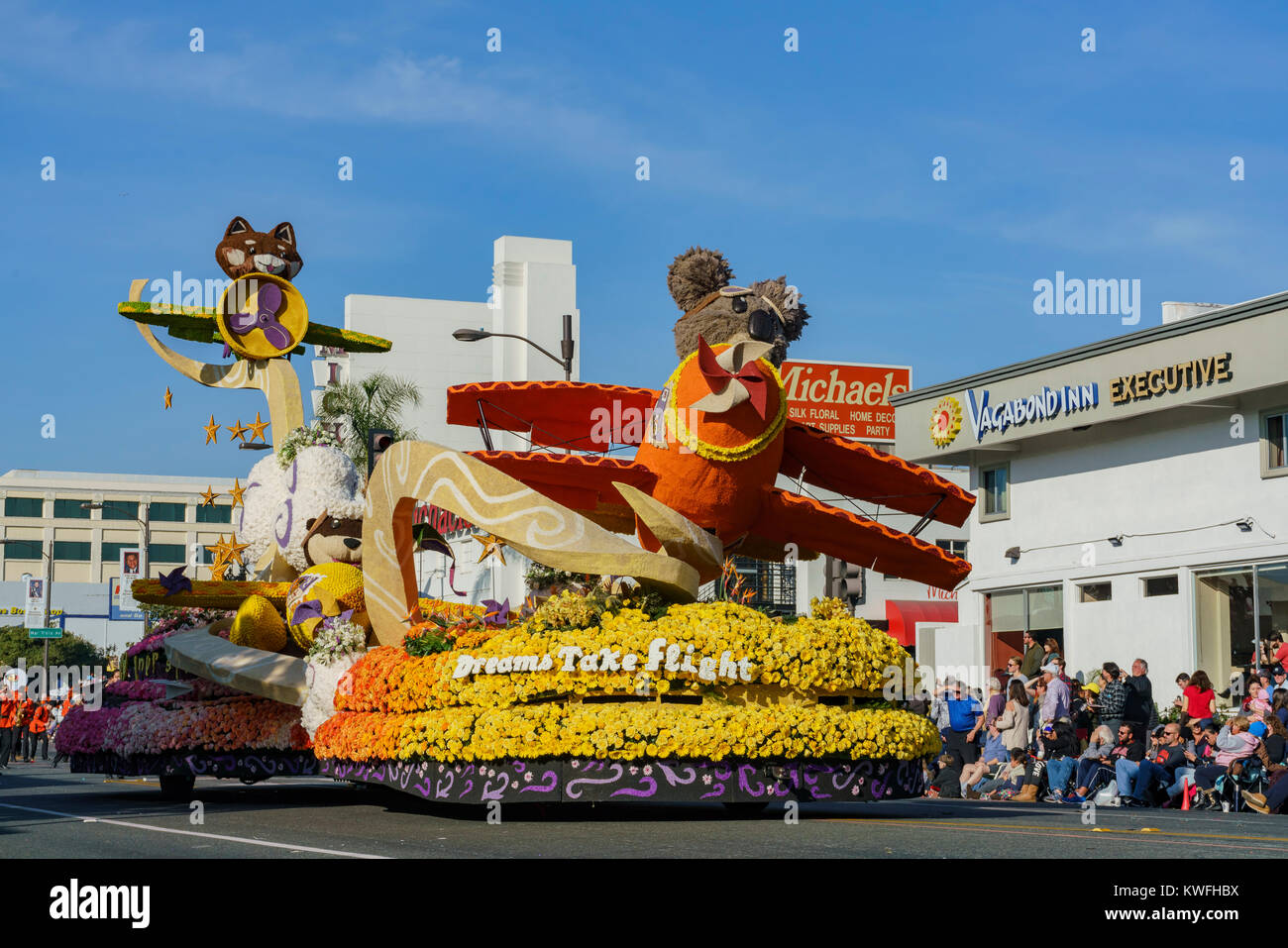 Pasadena, 1 gen: Cartone animale aereo guida, passato il Premio Presidente di galleggiare nel famoso Rose Parade - America del nuovo anno celebrazione il Jan 1, 2017 Foto Stock