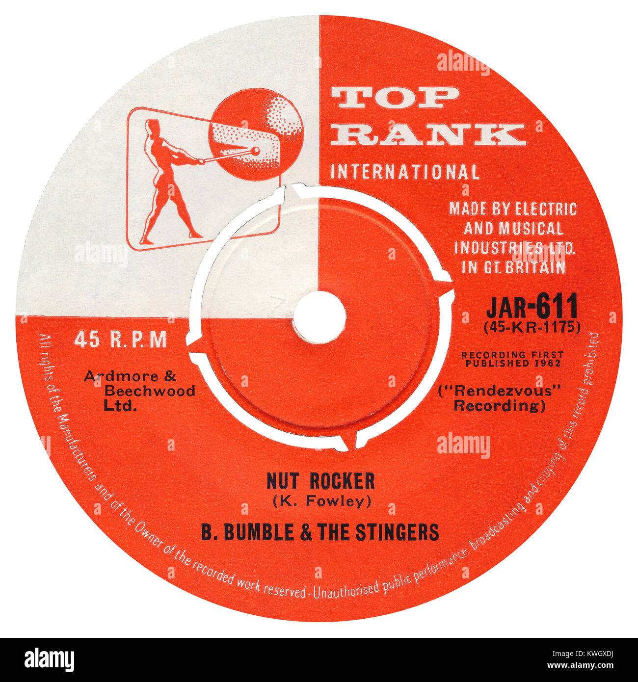 45 RPM 7' Uk etichetta discografica del dado bilanciere da B. Bumble e la Stinger. Rilasciato nel marzo 1962 sul rango sommitale etichetta. Foto Stock