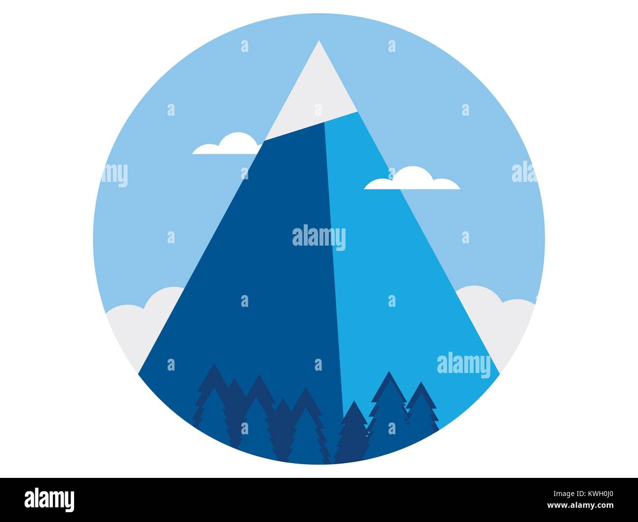 Paesaggio invernale con la montagna, cime innevate di tipo piatto. Illustrazione Vettoriale Illustrazione Vettoriale