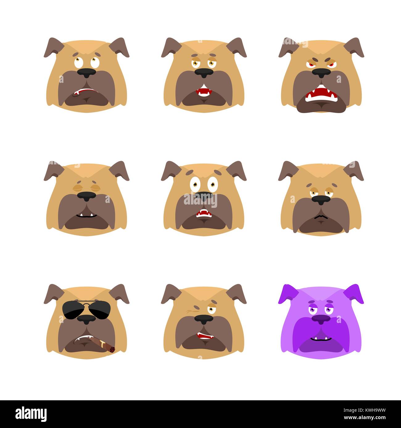 Cane Impostare Gli Emoji Avatar Triste E Volto Arrabbiato