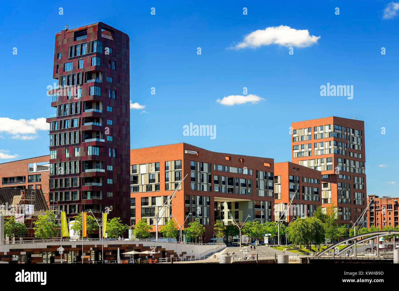 Cinnamon-Tower e edificio residenziale e locali commerciali Arabica e Ceylon nella città portuale di Amburgo, Germania, Europa Cinnamon-Tower und W Foto Stock