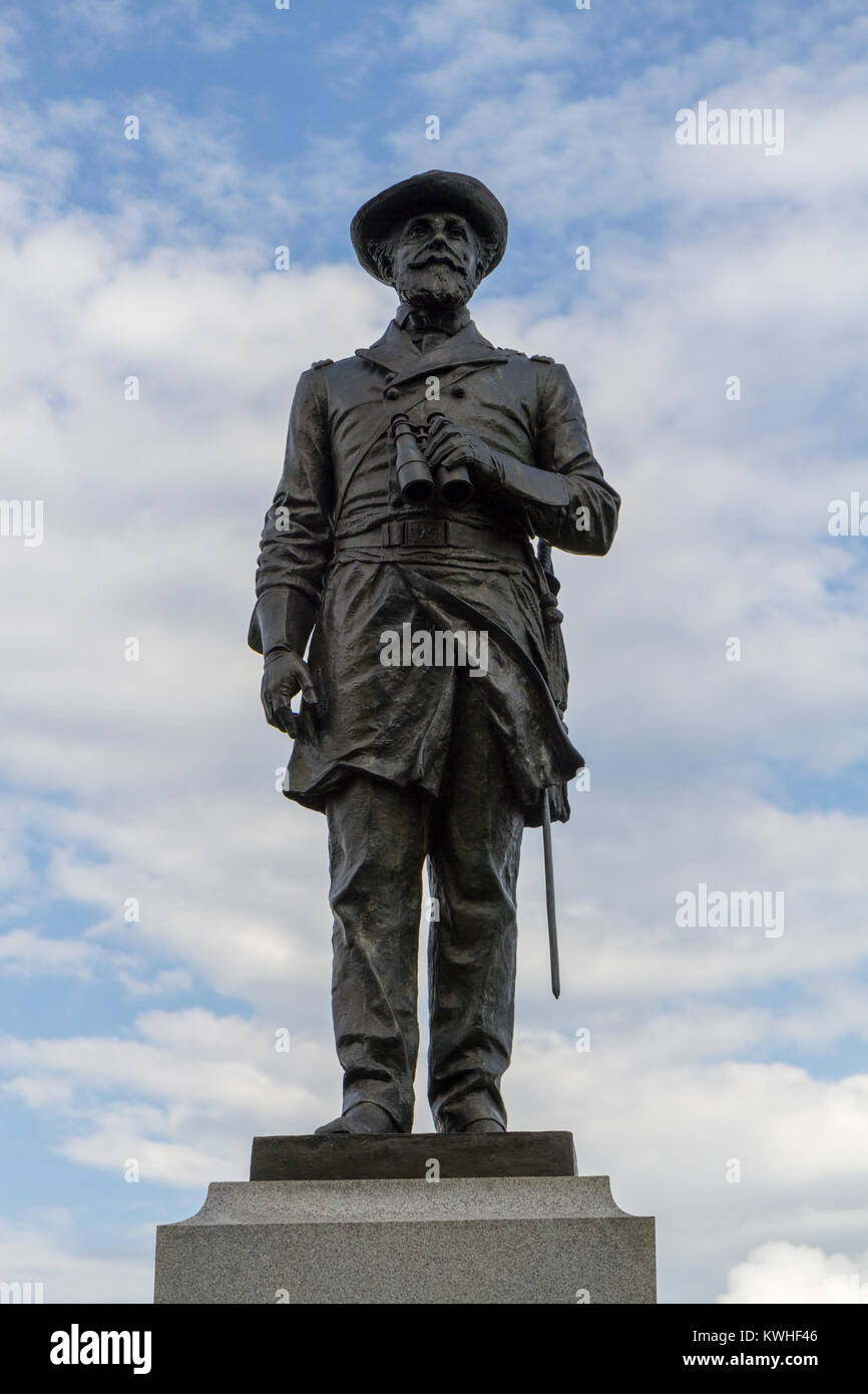 Statua del colonnello Benjamin C. Cristo in occasione del cinquantesimo Pennsylvania volontario monumento di fanteria, Antietam National Battlefield, Maryland, Stati Uniti. Foto Stock