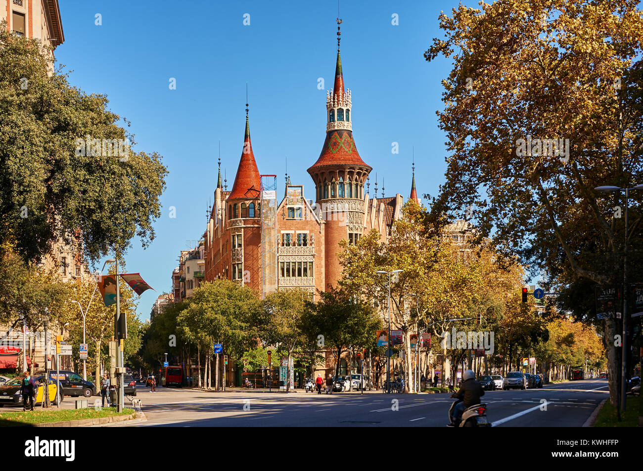 Barcellona, Spagna - 28 Ottobre 2015: la Casa de les Punxes a Barcellona Foto Stock