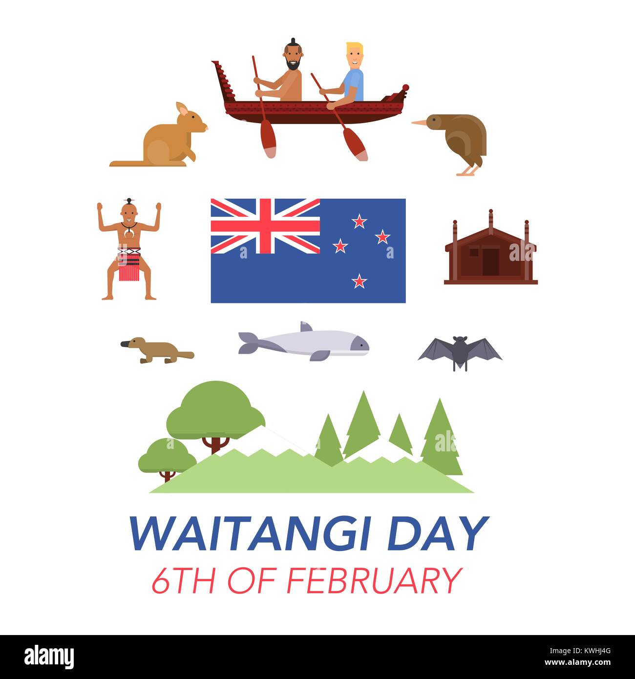 Nuova Zelanda Waitangi giorno il 6 febbraio. Illustrazione Vettoriale