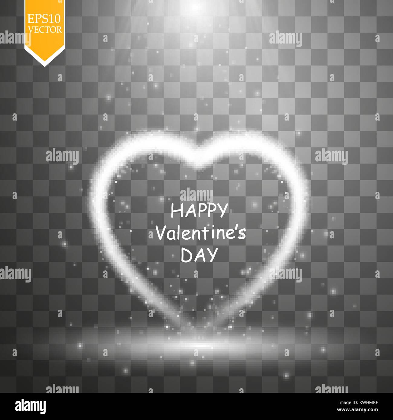 Happy Valentines Day greeting card. Io vi amo. 14 febbraio. Holiday sfondo con cuori con freccia, luce, stelle e proiettore su backgraund trasparente. Illustrazione Vettoriale Illustrazione Vettoriale