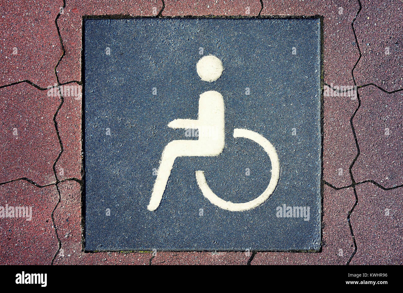 Lo spazio di parcheggio per i disabili, impedimento Behindertenparkplatz, Behinderung Foto Stock