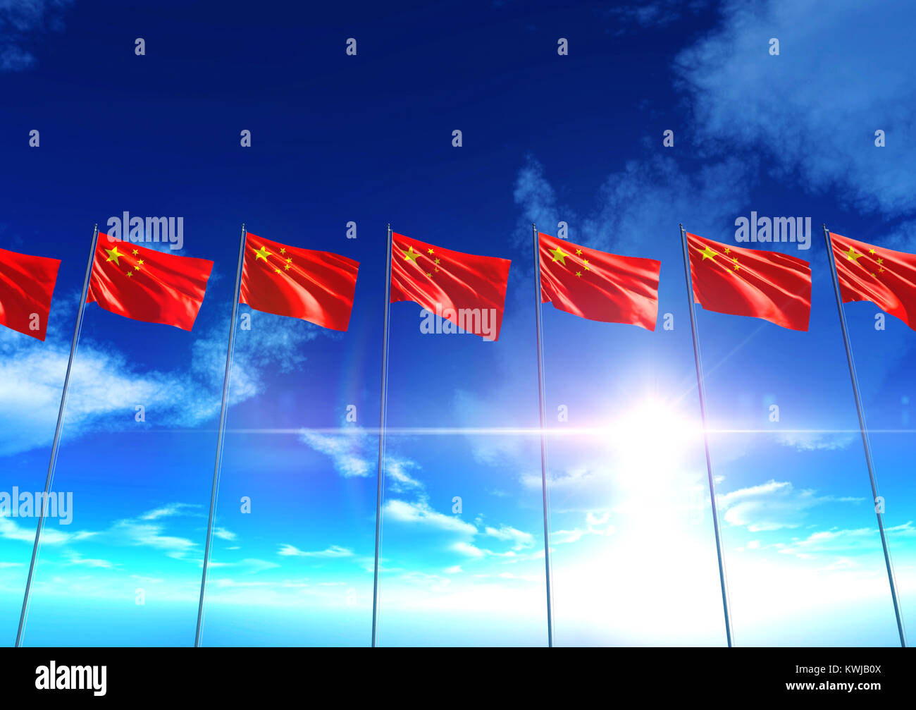 Bandiera della Repubblica di Cina sotto il cielo blu, rendering 3D Foto Stock