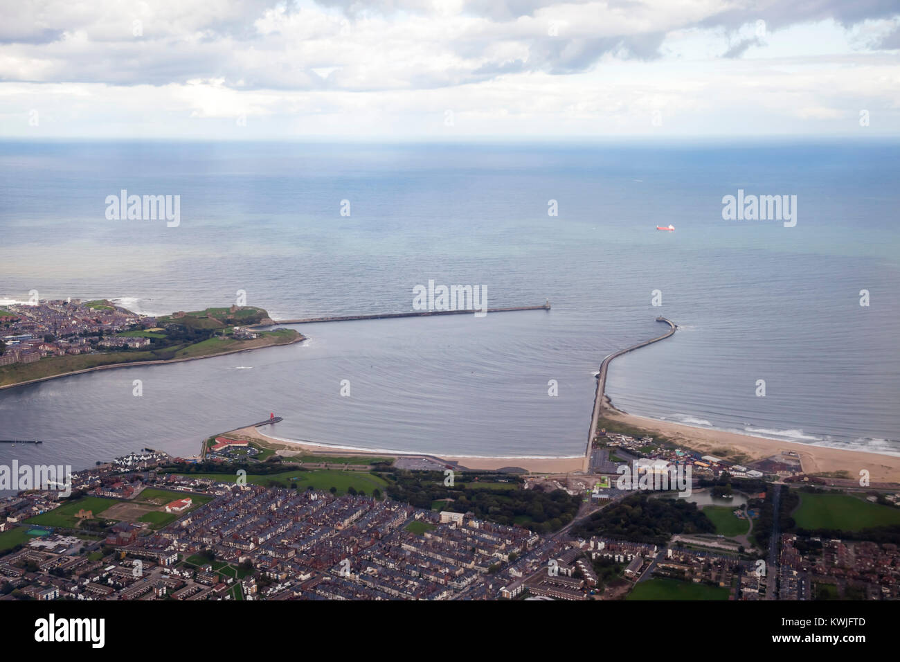 Pontili di Tynemouth visto dall'aria Foto Stock