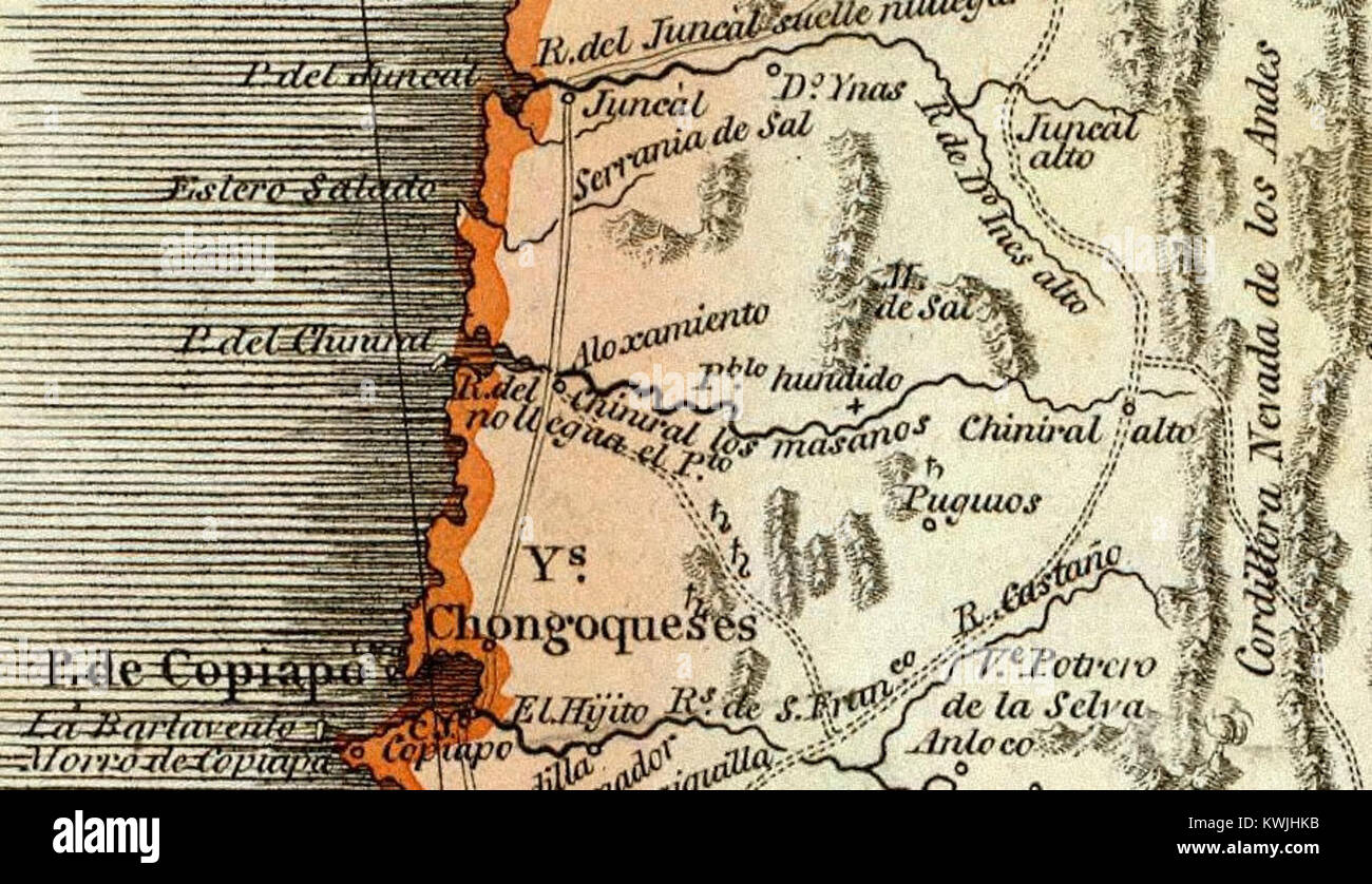 Juan de la Cruz Cano y Olmedilla (1734 – 1790) è stato un cartografo spagnolo noto per le sue mappe del XVIII secolo del Sud America, comprese rappresentazioni geografiche dettagliate del Cile e delle regioni circostanti. Foto Stock