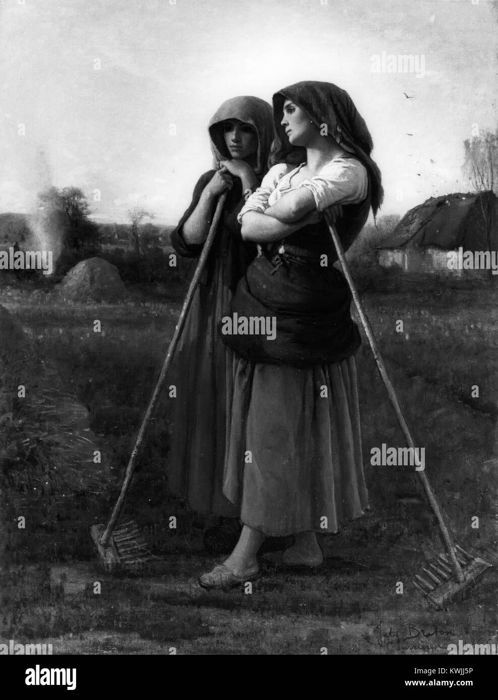 "The Close of Day" di Jules Adolphe Aimé Louis Breton ritrae i contadini francesi rurali al tramonto, riflettendo il realismo e l'attenzione dell'artista sulla luce, il lavoro e la vita di campagna. Foto Stock