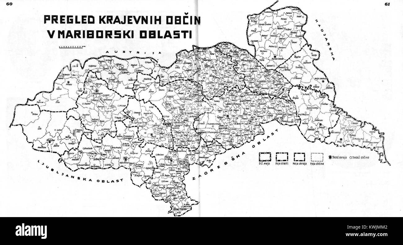 Una mappa che mostra i comuni all'interno della regione di Maribor, delineando le divisioni amministrative e i confini locali. Foto Stock