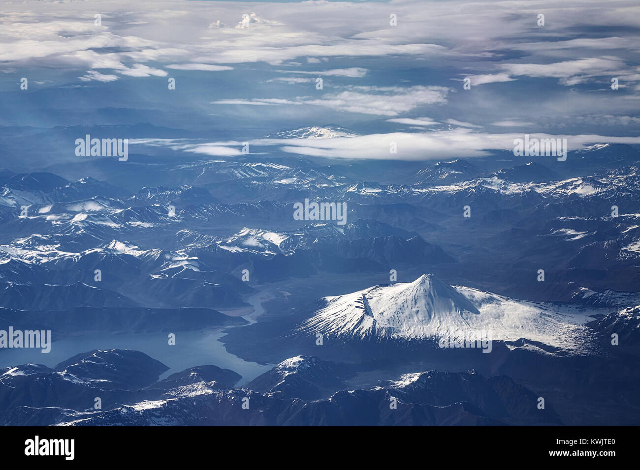 Fotografia aerea della Cordigliera delle Ande, Cile. Foto Stock