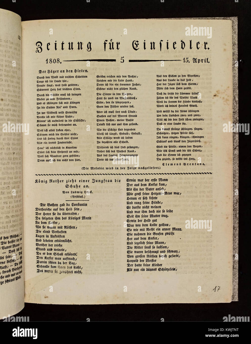 Lo "Zeitung für Einsiedler" era una storica rivista letteraria tedesca che promuoveva la riflessione, la contemplazione e l'indipendenza spirituale, spesso esplorando temi filosofici e morali legati alla solitudine e alla vita interiore. Foto Stock