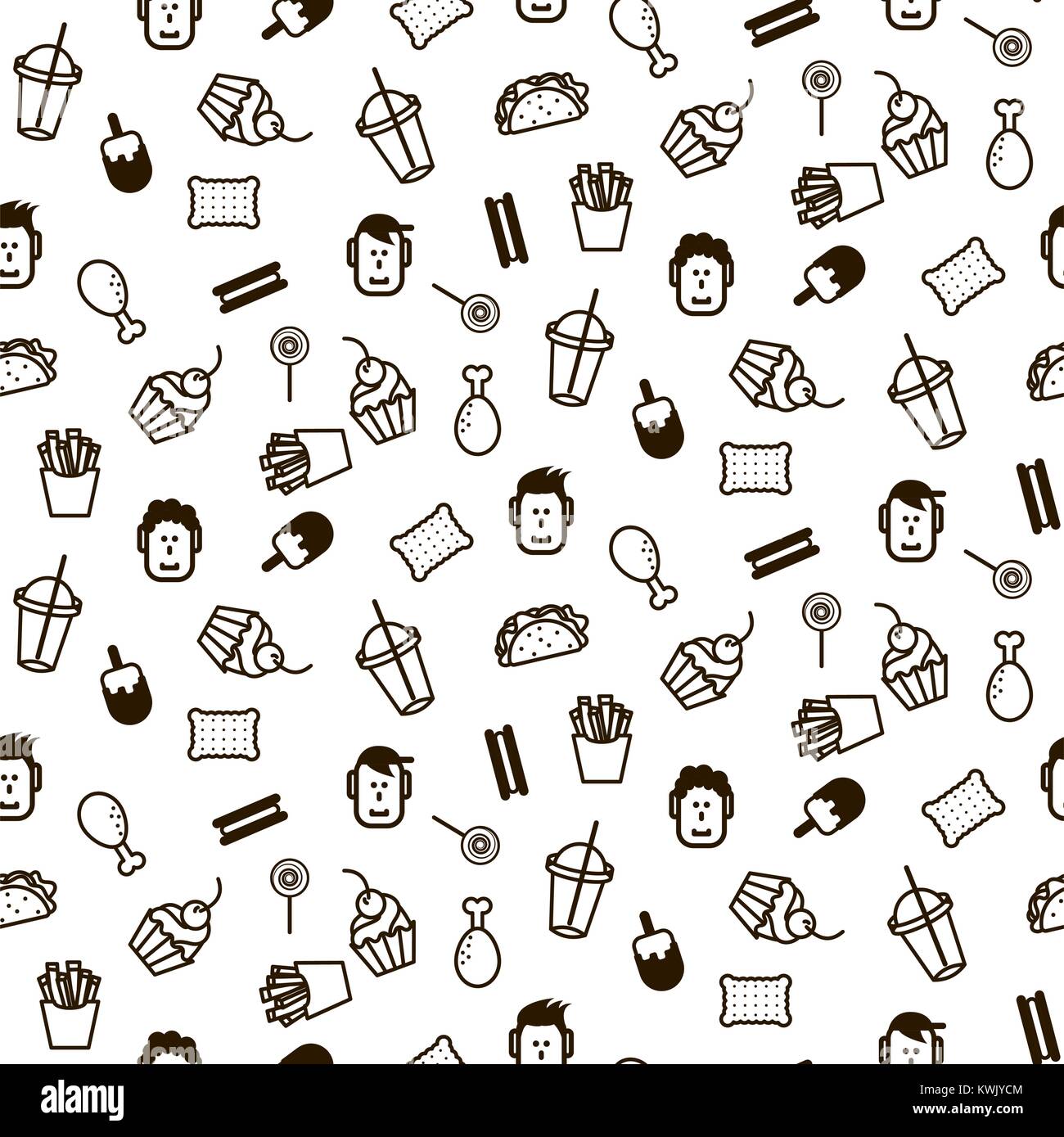 Il fast food stile icona vettore seamless pattern. Illustrazione Vettoriale