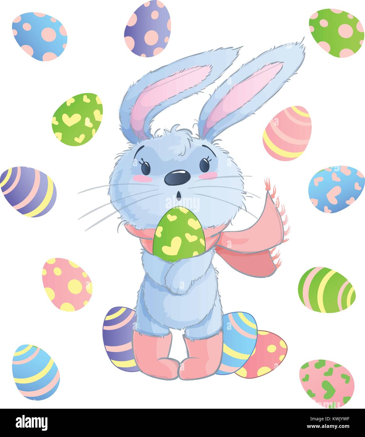 Felice Pasqua Bunny Illustrazione Vettoriale Set Di Clipart Per Pasqua Biglietto Di Auguri Invito Con Simpatico Coniglio E Le Uova Di Pasqua Su Sfondo Isolato Immagine E Vettoriale Alamy