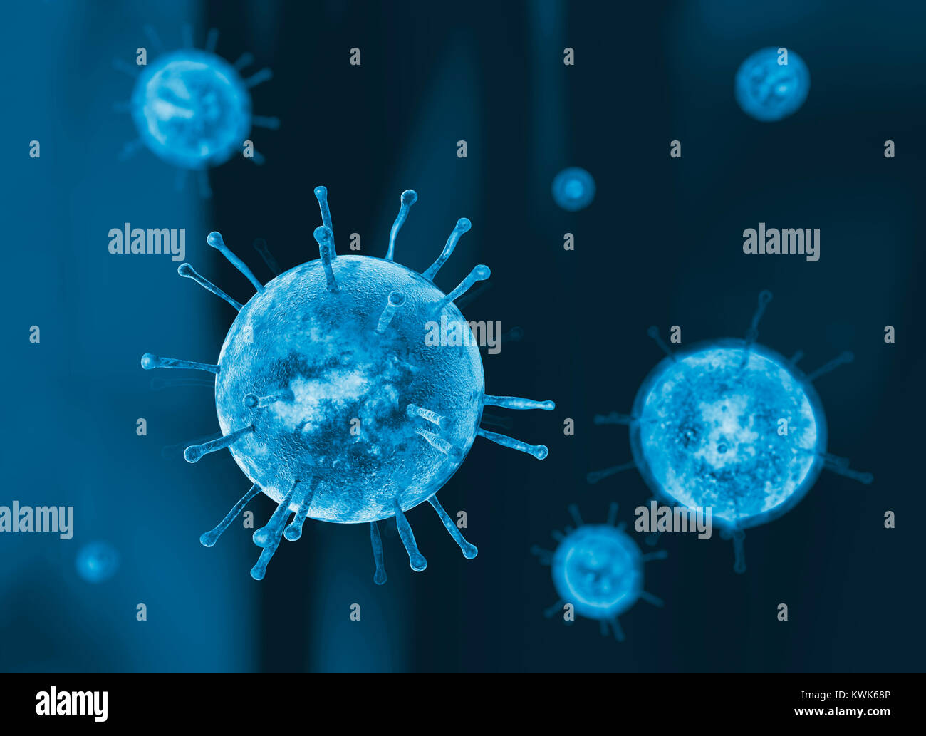 Virus influenzale, vista di un virus sotto un microscopio, malattia infettiva Foto Stock