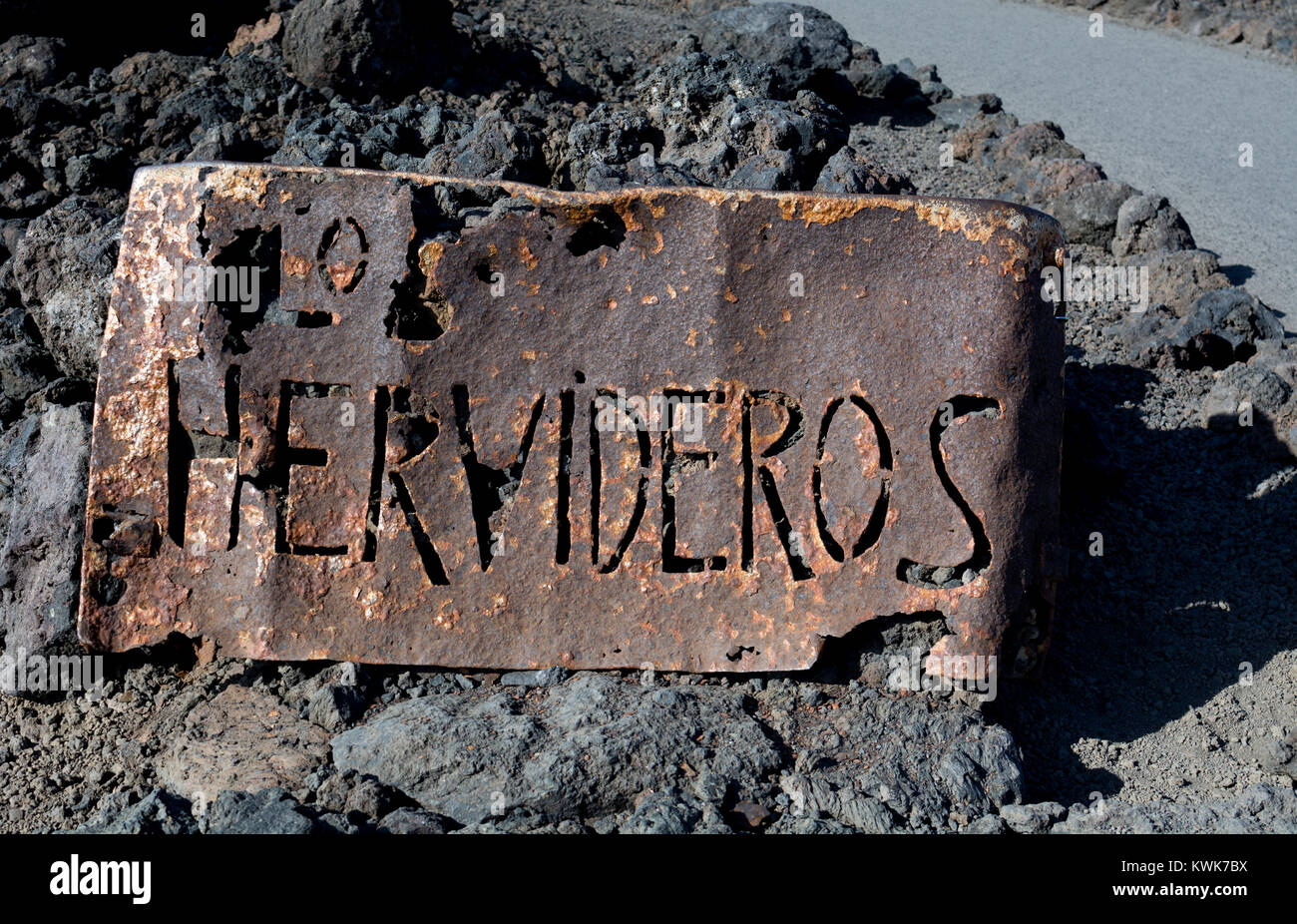 Los Hervideros segno, Lanzarote, Isole Canarie, Spagna. Foto Stock