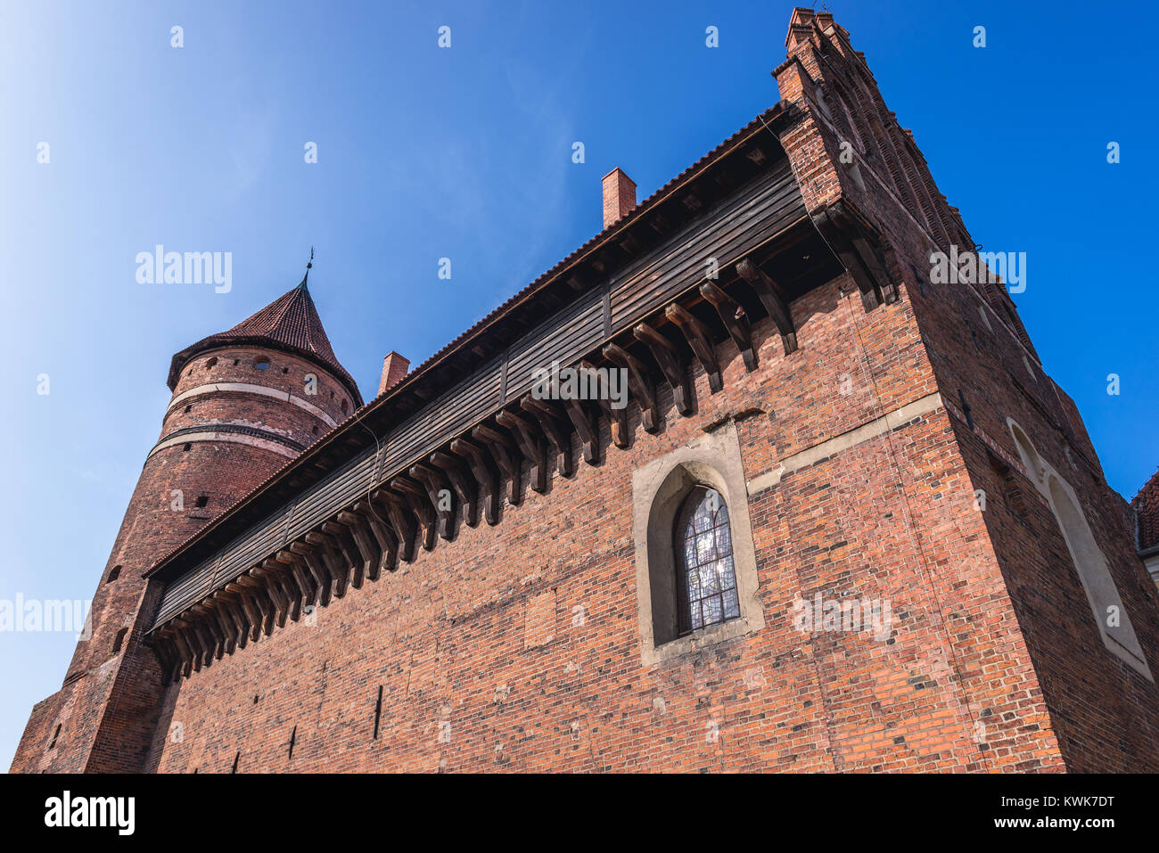 Esterno del XIV Castello dei Vescovi Warmian in Olsztyn nella città di Olsztyn in Warmian-Masurian voivodato di Polonia Foto Stock