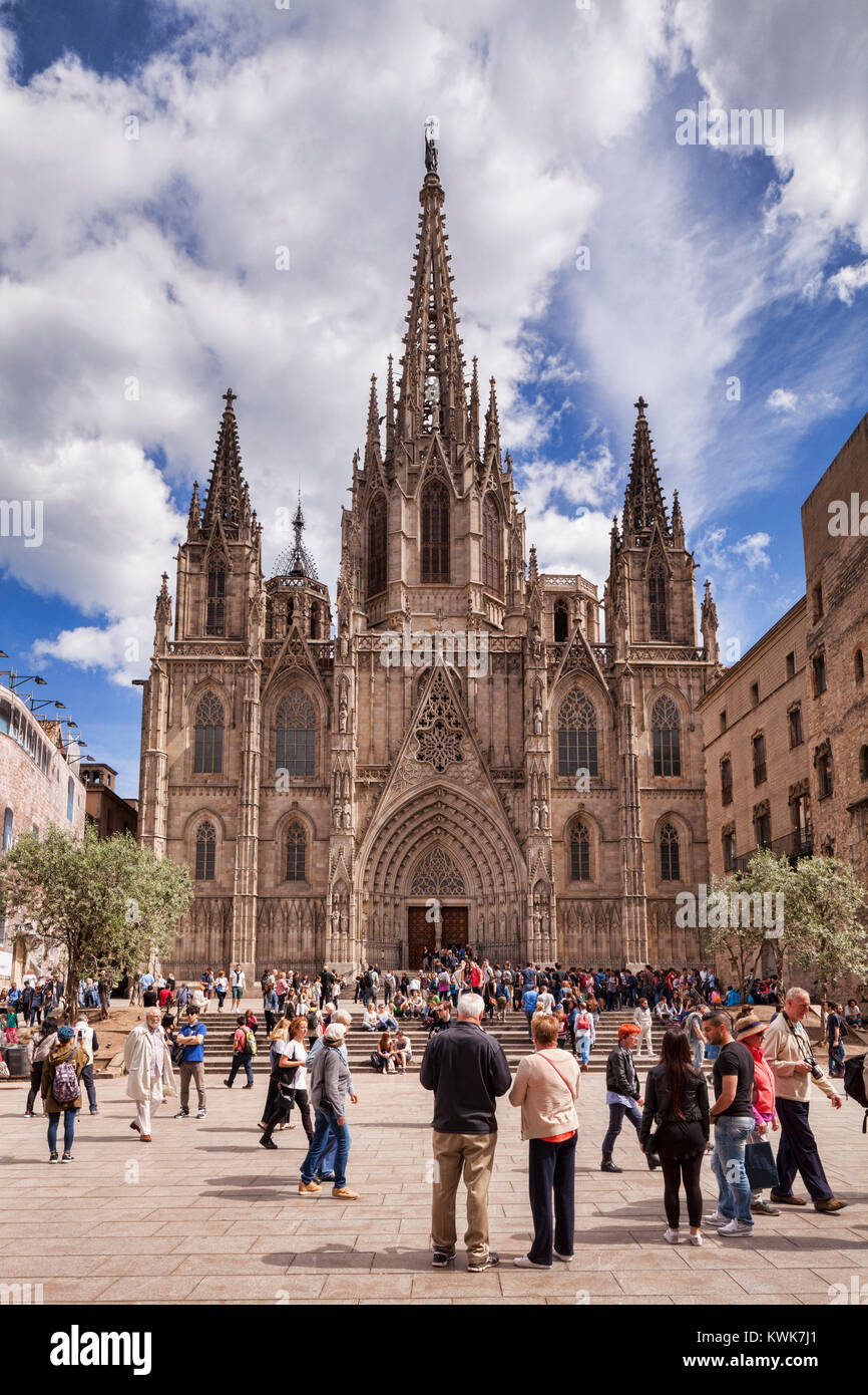 La cattedrale di Barcellona, la Cattedrale di Santa Croce e di Santa Eulalia, Barcellona, in Catalogna, Spagna Foto Stock