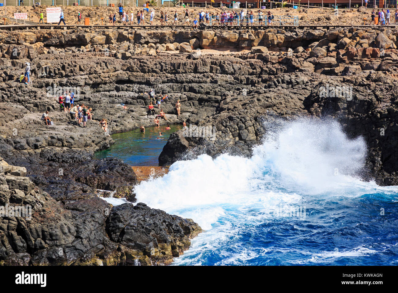Naturalmente presenti piscina a Baracona sulla costa occidentale di Sal, Salinas, Capo Verde, Africa Foto Stock