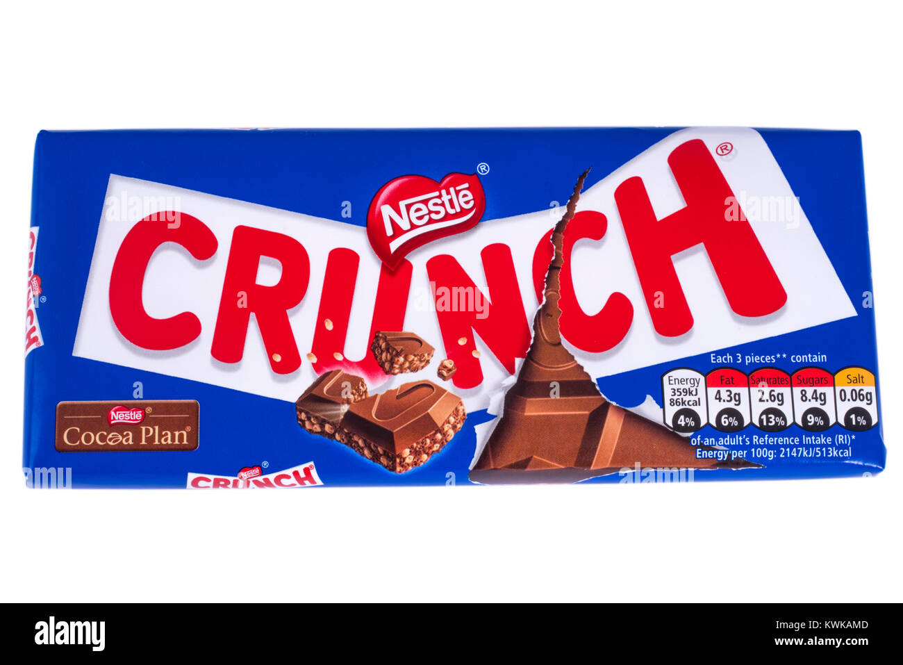 LONDON, Regno Unito - 18 dicembre 2017: Un Crunch barretta di cioccolato, fabbricato da Nestlé, oltre un semplice sfondo bianco, il 18 dicembre 2017. Foto Stock