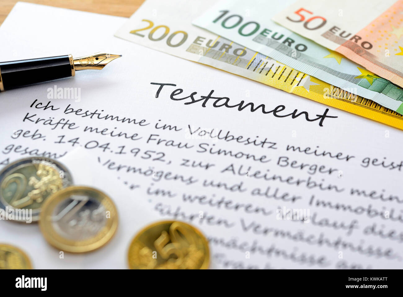 Testamento e di banconote, la tassa di successione, Testamento und Geldscheine, Erbschaftsteuer Foto Stock