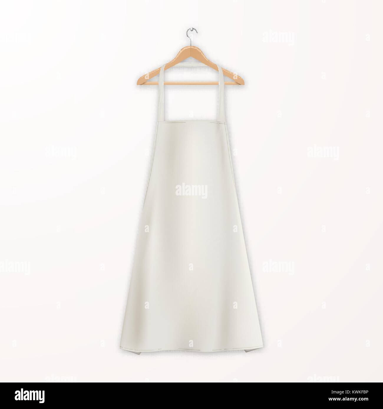 Vettore bianco realistico di cotone bianco Grembiule da cucina con vestiti appendiabiti in legno closeup isolato su bianco. Modello di progetto, mock up per il branding, grafica, pubblicità stampa. La cottura o baker concept Illustrazione Vettoriale