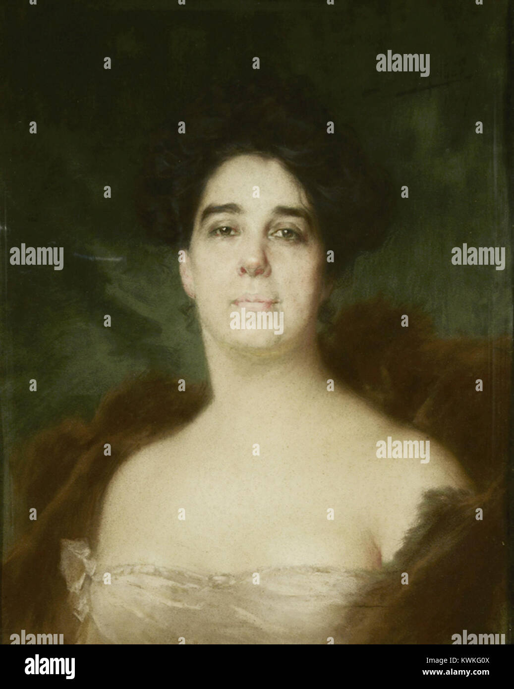 Retrato de mulher di José Malhoa è un ritratto che mostra una donna in luce naturale, riflettendo lo stile realista portoghese e l'attenzione dell'artista all'espressione e all'atmosfera. Foto Stock