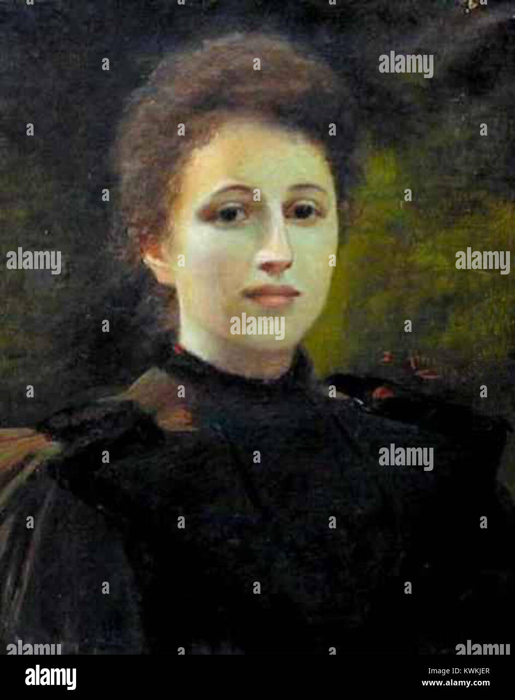 Il dipinto di Zygmunt Andrychiewicz "Ritratto di una giovane donna" raffigura un'elegante figura femminile, resa con pennellate precise e colori raffinati tipici della ritrattistica polacca dei primi anni del XX secolo. Foto Stock