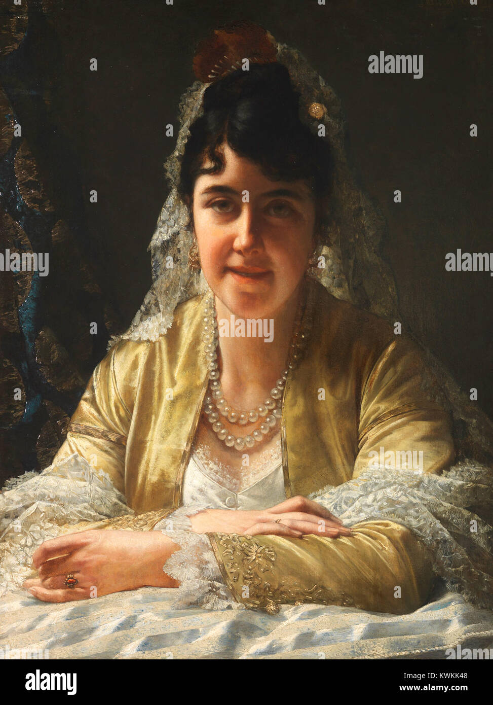 "Die schöne Spanierin" (la bella donna spagnola) di Jan Portielje è un dipinto raffigurante una donna spagnola, che incarna lo stile e i temi tipici della ritrattistica europea del XIX secolo. Foto Stock