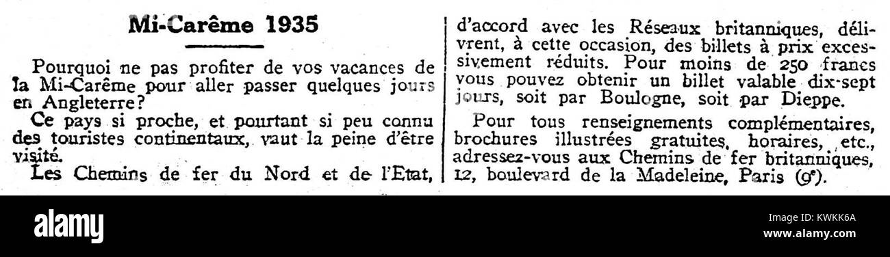 Journal des débats - 14 mars 1935 - Pagina 6 - Vacances de la Mi-Carême Foto Stock