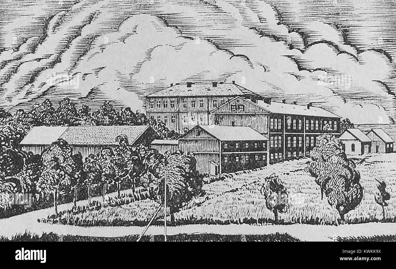 Fotografia dell'istituto scolastico di Miejsce Piastowe, in Polonia, noto per il suo ruolo storico nel fornire istruzione e assistenza. L'edificio riflette il patrimonio architettonico e culturale della regione. Foto Stock