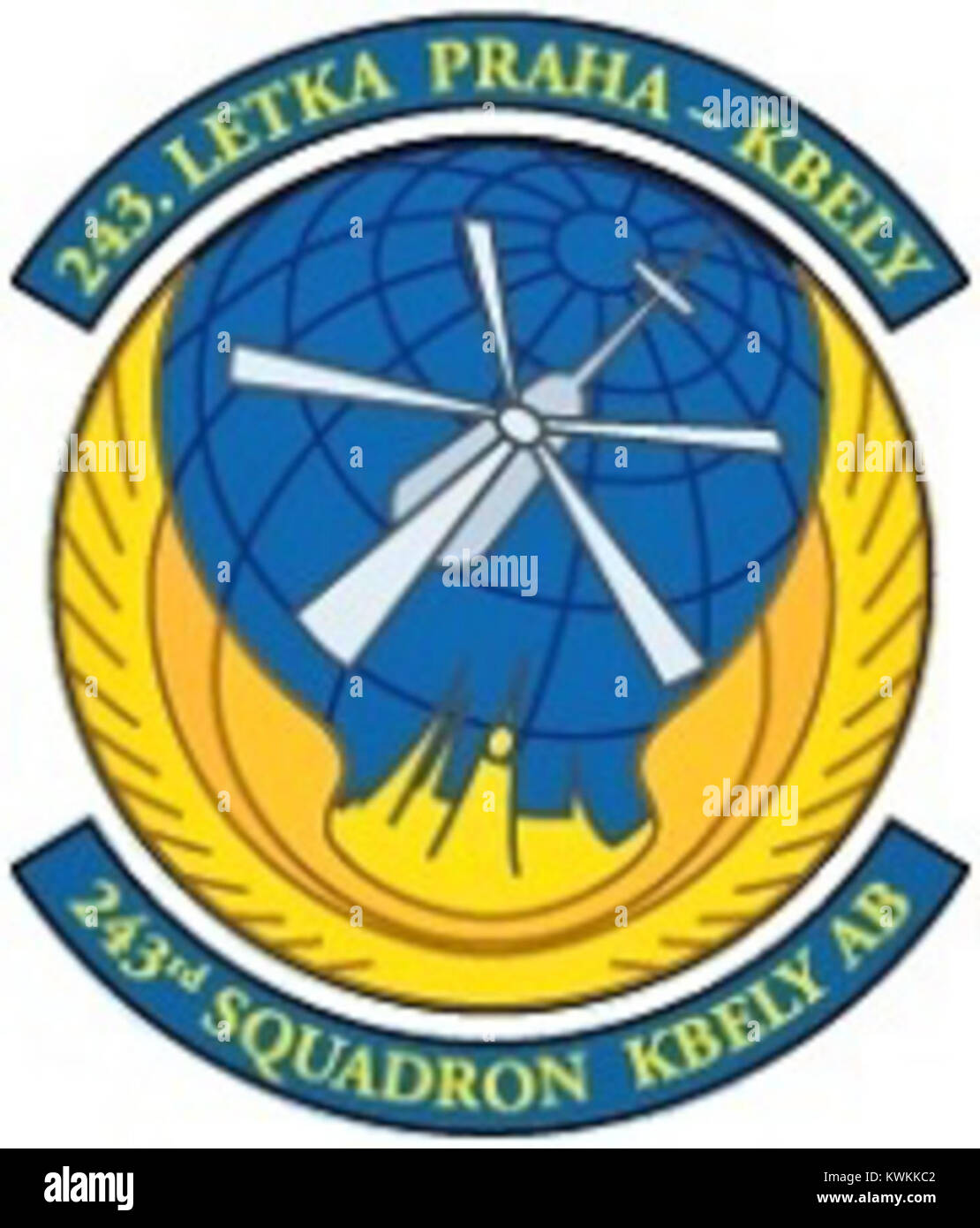 Un'insegna militare per il 243rd Helicopter Squadron, che rappresenta la sua affiliazione e il suo ruolo nell'aeronautica. Questo simbolo è usato per distinguere l'identità dello squadrone. Foto Stock
