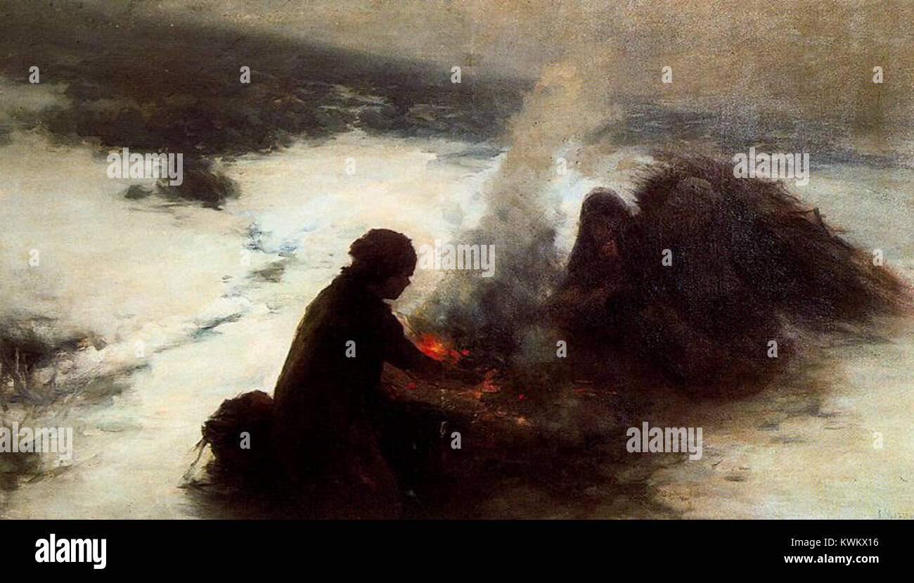 Il dipinto di Jaume Morera "Leñadoras" (raccoglitori di legno) riflette la vita rurale in Spagna, mostrando le donne impegnate nel lavoro tradizionale, come la raccolta di legna da ardere, evidenziando il rapporto tra le donne e la terra. Foto Stock